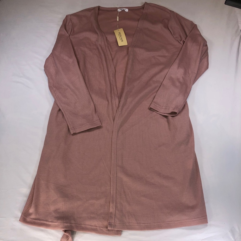 Ekouaer Womens Waffle Knit Open Front Cardigan Dusty Rose Pink Size L NWT